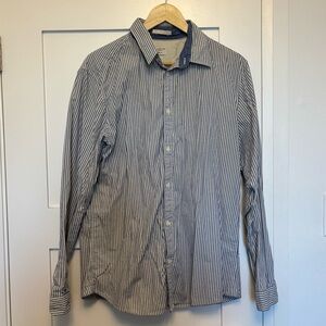 Selected Homme Slim Fit Men's Button Down Shirt Navy White Striped Size L